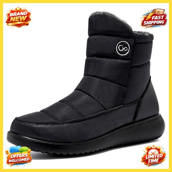 Waterproof Winter Snow Boots Women Mid Calf Fur Lined Slip On Anti-Slip